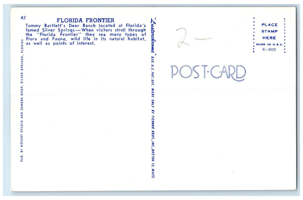 c1950's Florida Frontier Bartlett's Deer Ranch Silver Springs Florida Postcard