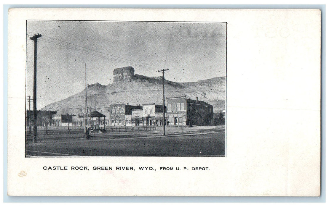 c1905's From U. P. Depot Castle Rock Buildings View Green River Wyoming Postcard