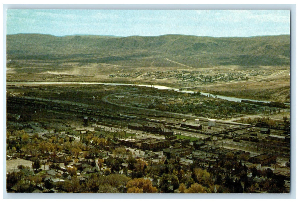 c1950's Aerial View Sweet Water City & Town County Green River Wyoming Postcard