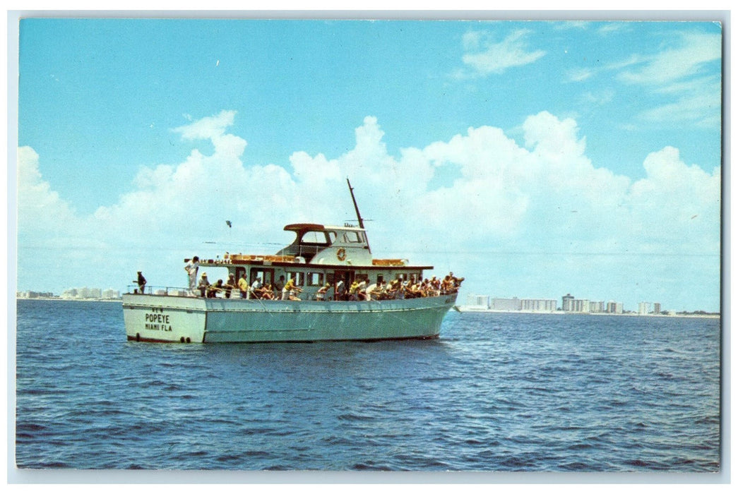 c1950 Go Deep Sea Fishing New Popeye Haulover Docks Miami Beach Florida Postcard