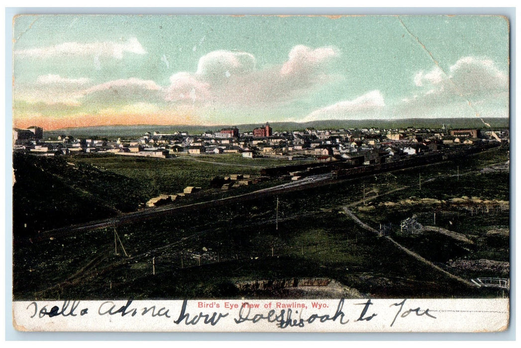 1909 Bird's Eye View Of Residences Rawlins Wyoming WY Posted Vintage Postcard