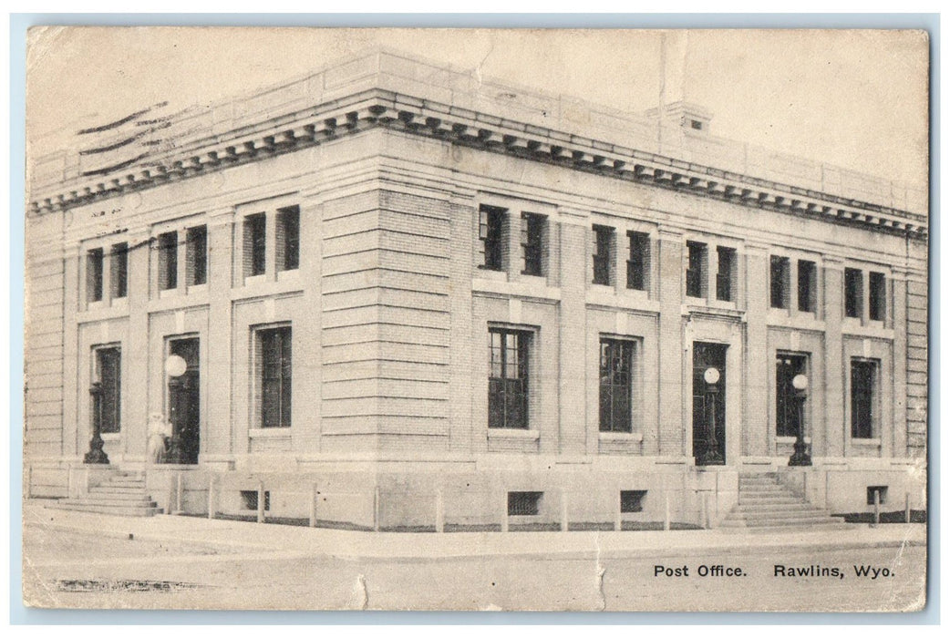 1924 Post Office Exterior Roadside Rawlins Wyoming WY Posted Vintage Postcard