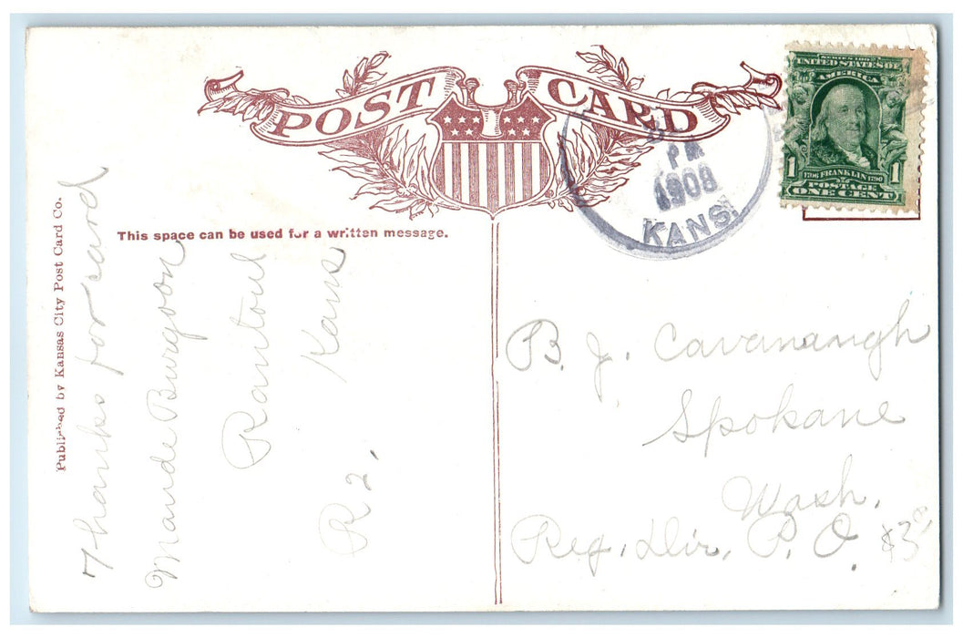 1908 Washington School Exterior Roadside Ottawa Kansas KS Posted Trees Postcard