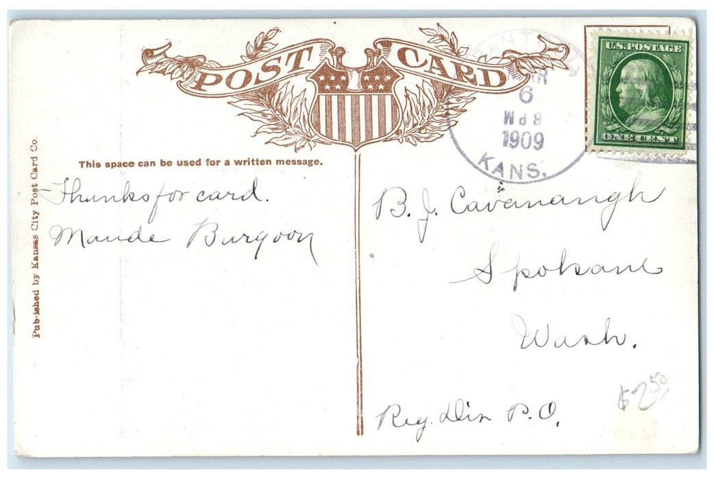 1909 Presbyterian Church Exterior Roadside Ottawa Kansas KS Posted Tree Postcard