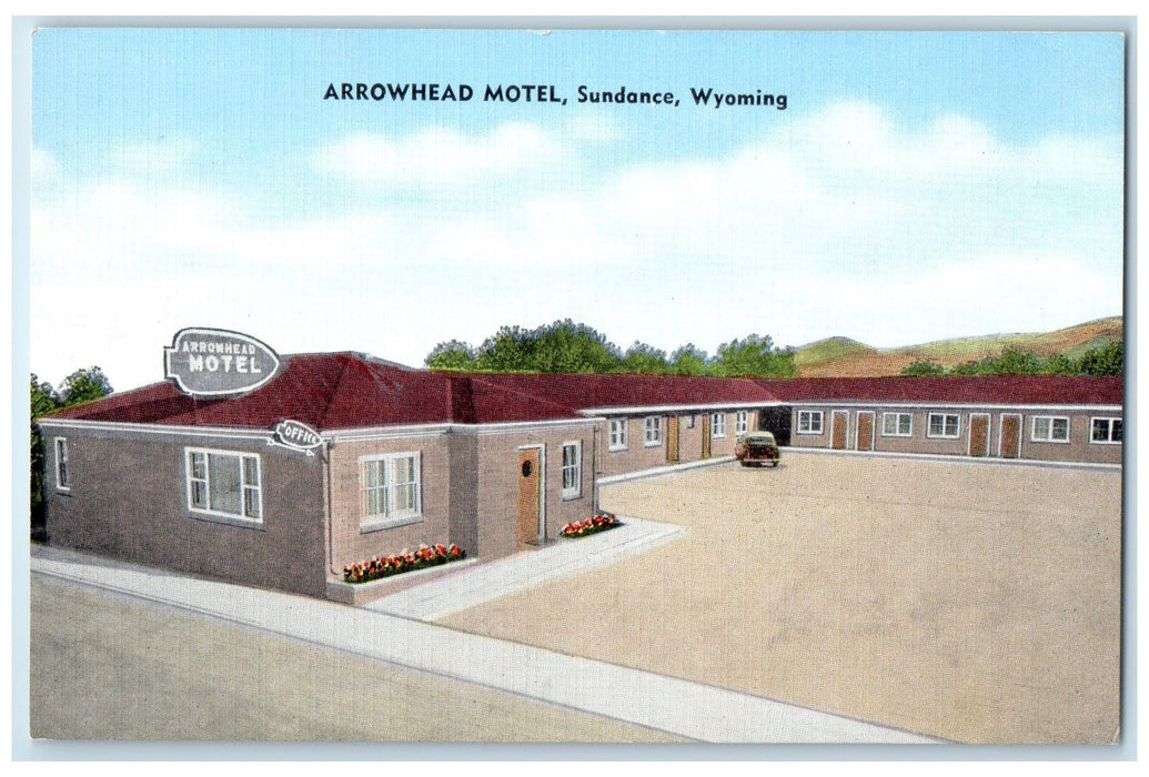 c1940's Arrowhead Motel Exterior Roadside Sundance Wyoming WY Unposted Postcard