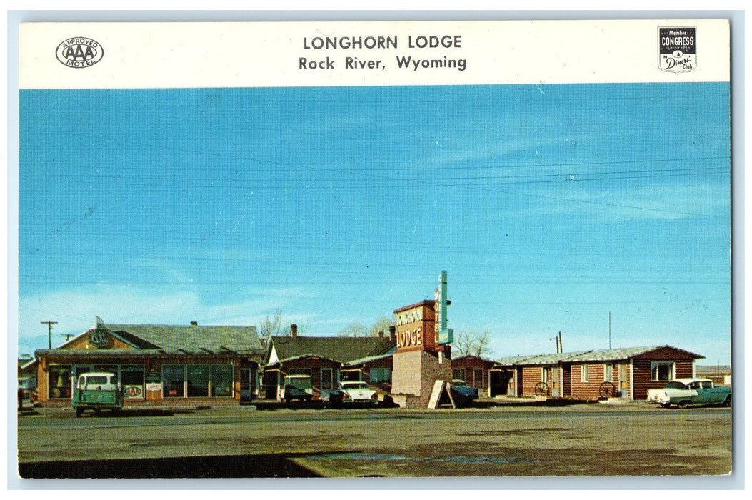 c1960's Longhorn Lodge And Coffee Shop Rock River Wyoming WY Unposted Postcard
