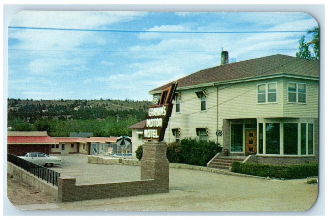 c1960s Graham's Motor Hotel Exterior Signage Newcastle Wyoming WY Trees Postcard