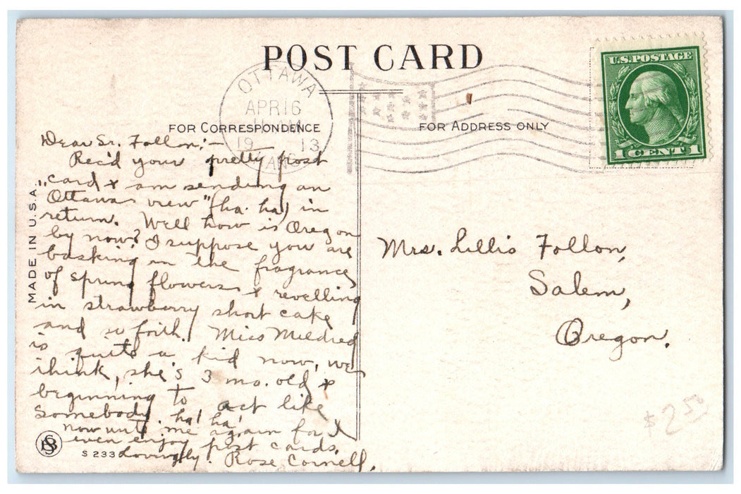 1913 I Entreat You To Come To Ottawa Kansas KS Unposted Children Globe Postcard