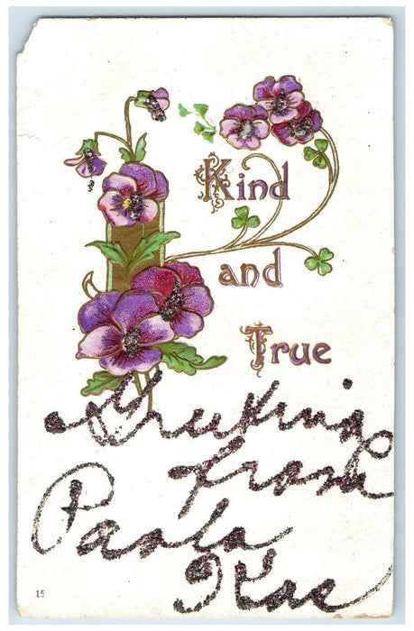 c1940's Greetings From Paola Kansas KS Unposted Kind And True Flowers Postcard