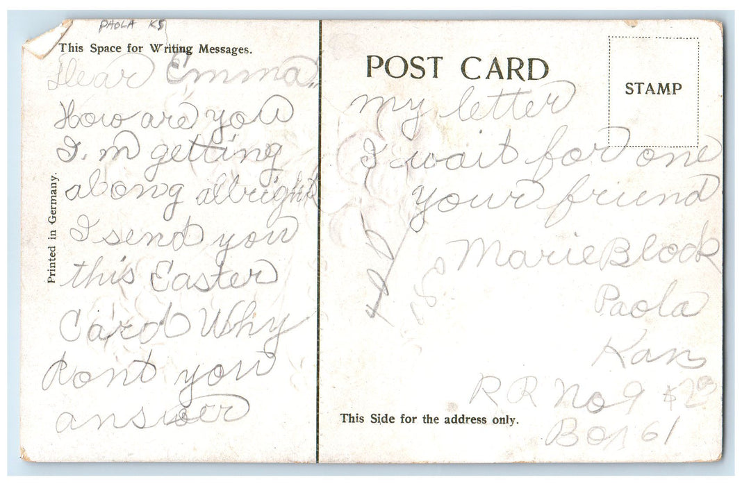 c1940's Greetings From Paola Kansas KS Unposted Kind And True Flowers Postcard