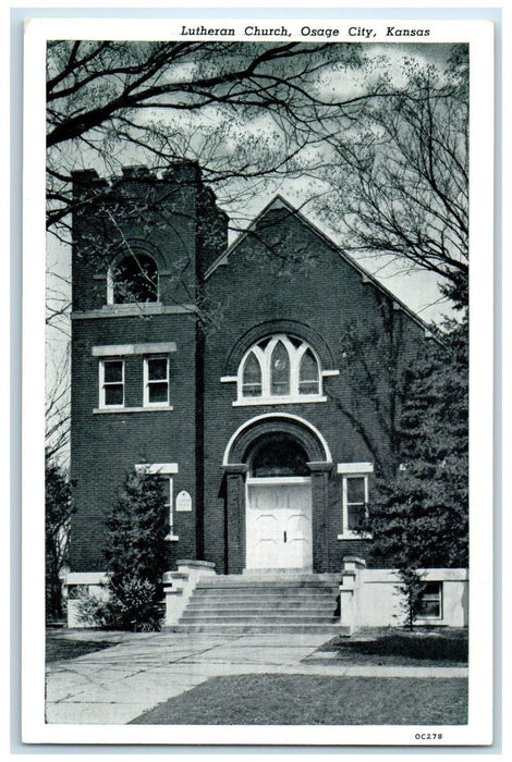 c1960's Lutheran Church Exterior Osage City Kansas KS Unposted Trees Postcard