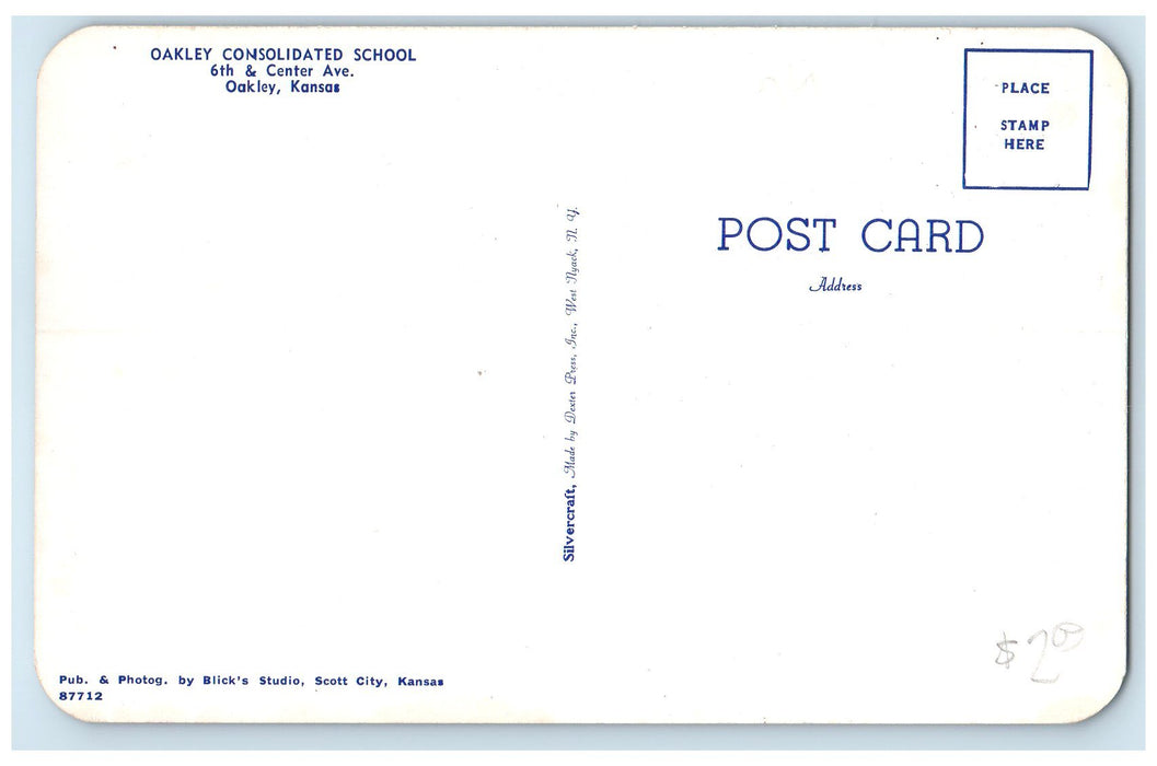 c1960's Oakley Consolidated School Exterior Oakley Kansas KS Unposted Postcard