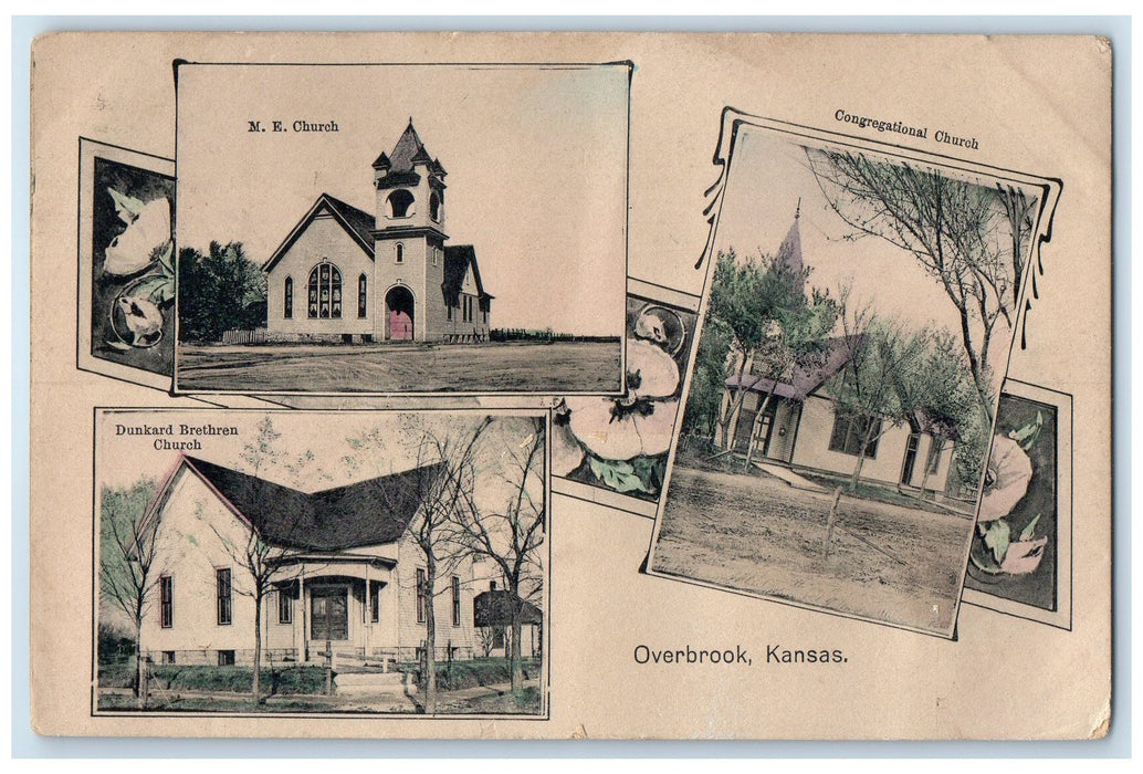 1911 M. E. Church Congregational Church Exterior Overbrook Kansas KS Postcard