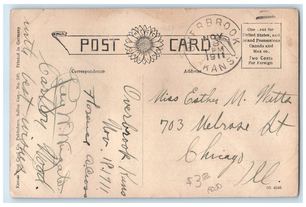 1911 M. E. Church Congregational Church Exterior Overbrook Kansas KS Postcard