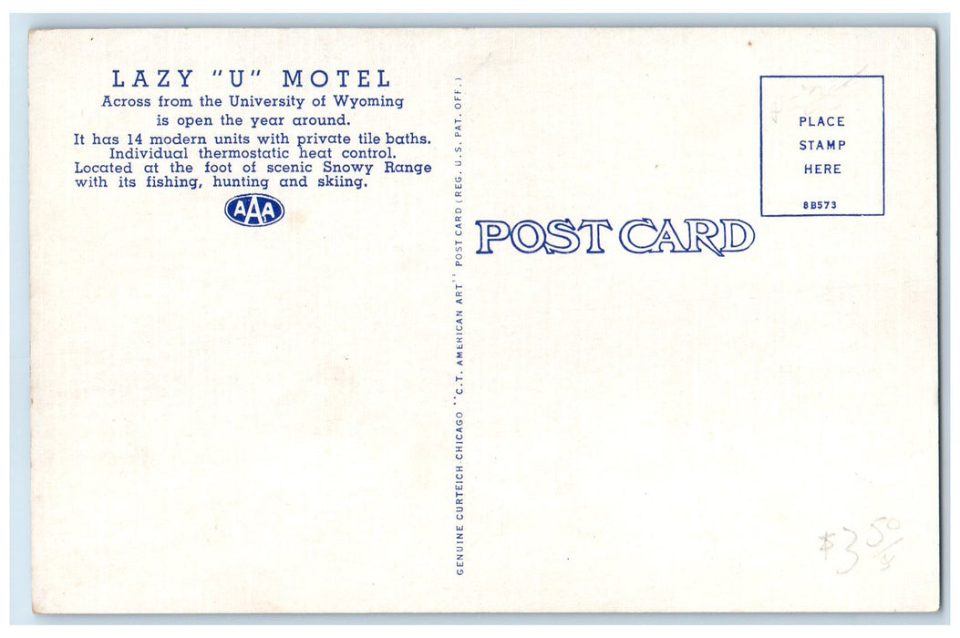 c1940s Lazy U Motel Exterior Roadside Laramie Wyoming WY Unposted Trees Postcard