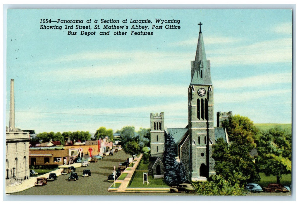 c1940's Panorama Of A Section Of Laramie Wyoming WY St. Mathew Abbey Postcard