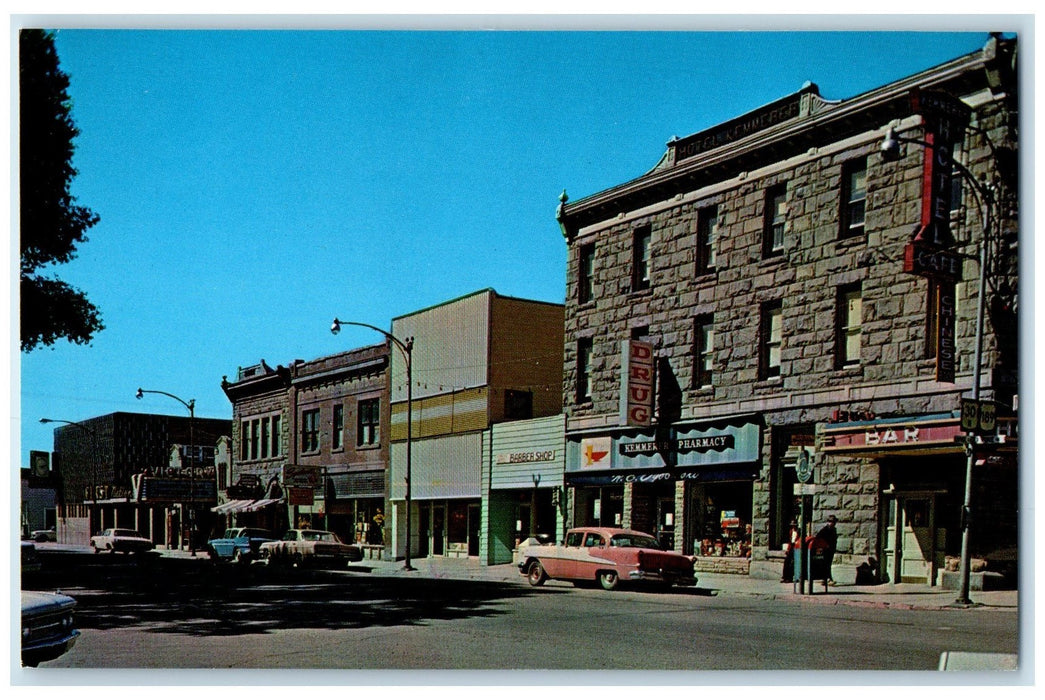 c1960's Street Scene On The Triangle Hotel Building Kemmerer Wyoming WY Postcard