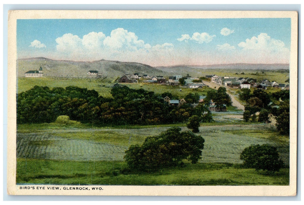c1920s Bird's Eye View Of Residences Glenrock Wyoming WY Unposted Trees Postcard