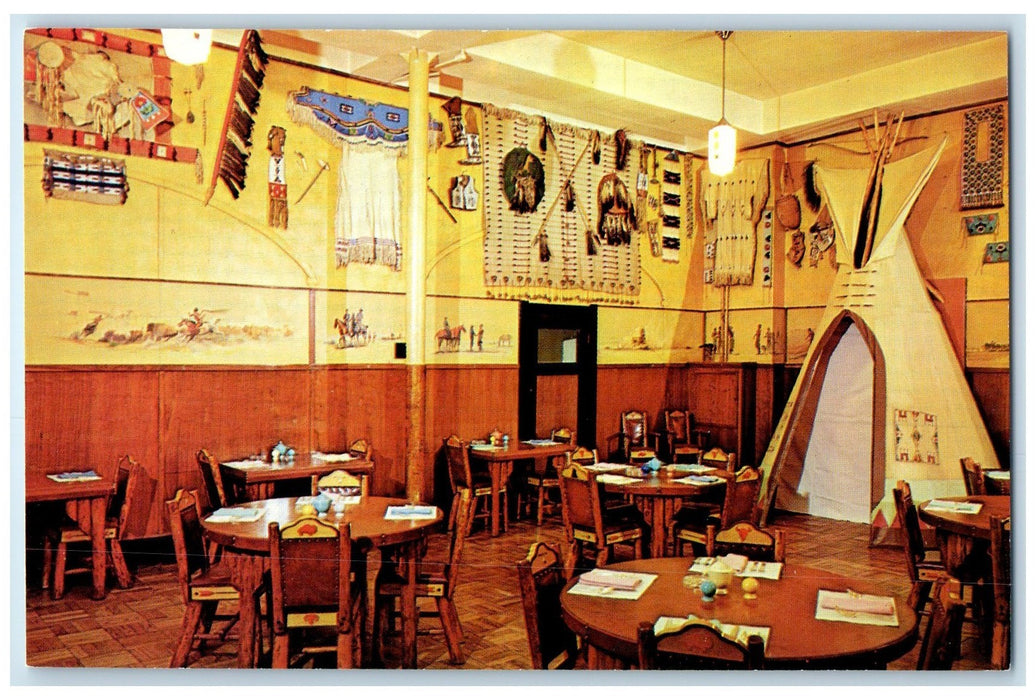 c1960's Noble Hotel Interior Corner Of Indian Room Lander Wyoming WY Postcard