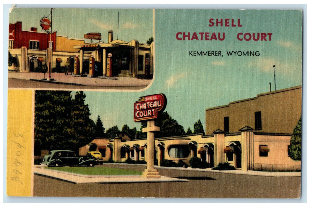 c1940s Shell Chateau Court Exterior Kemmerer Wyoming WY Unposted Cars Postcard