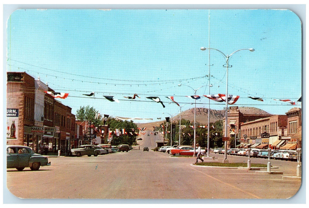 1958 Broadway Business District View Thermopolis Wyoming WY Posted Cars Postcard