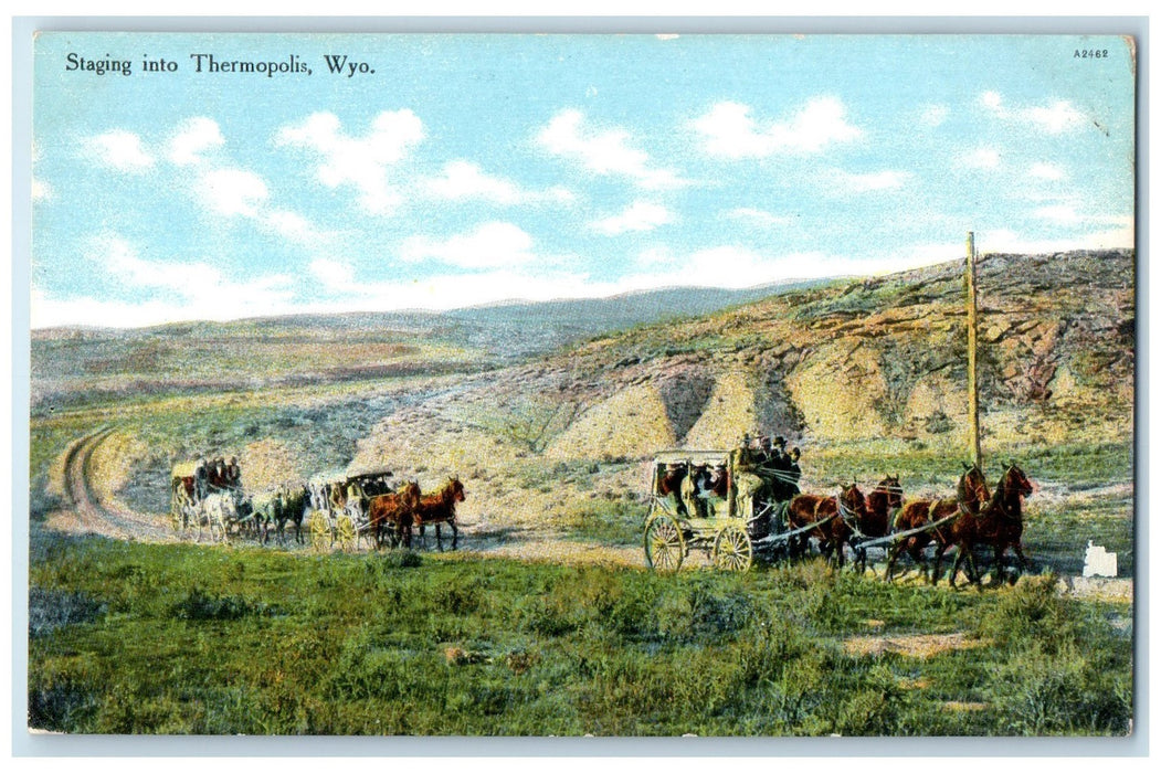 c1910's Carriages Staging Into Thermopolis Wyoming WY Unposted Horses Postcard