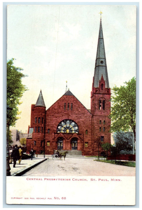 c1905s Central Presbyterian Church Exterior St. Paul Minnesota MN Horse Postcard