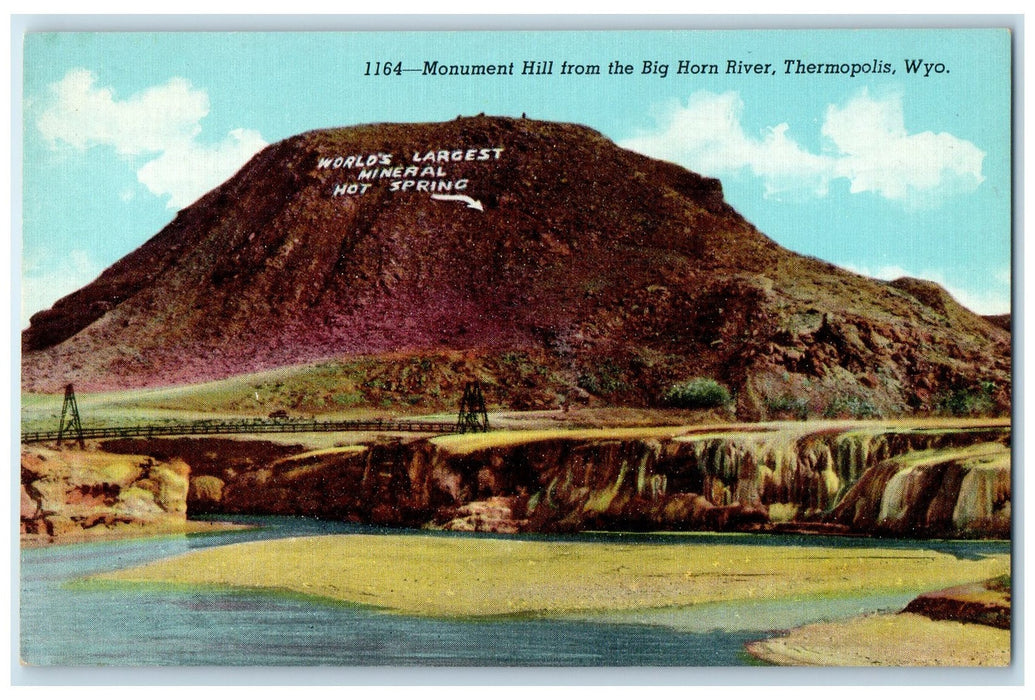 c1940's Monument Hill Scene From Big Horn River Thermopolis Wyoming WY Postcard