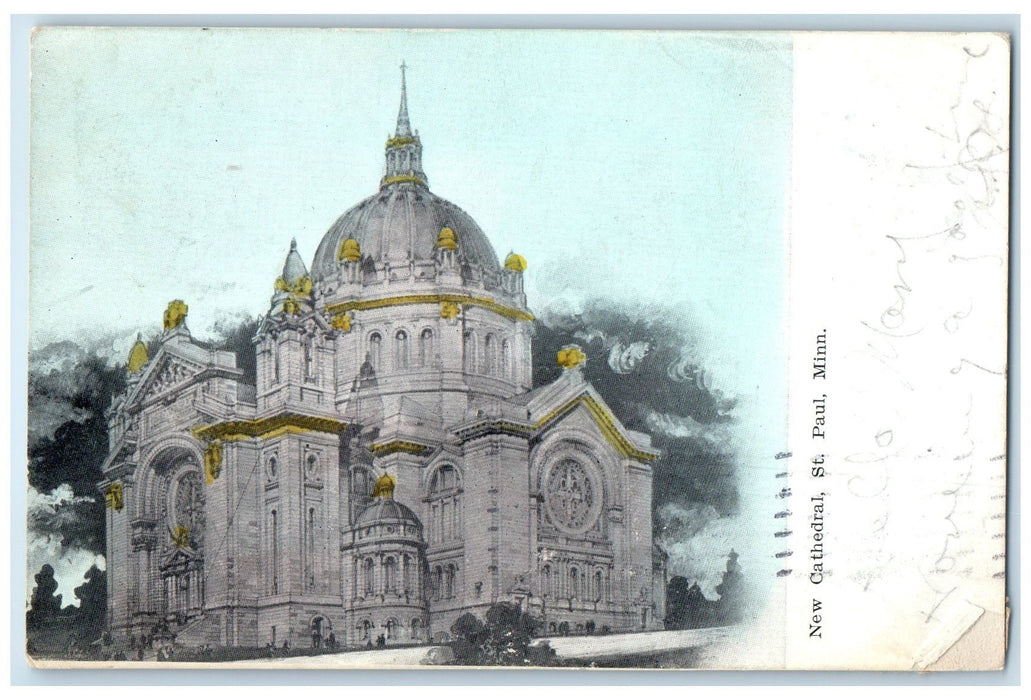 1907 New Cathedral Exterior Roadside Scene St. Paul Minnesota MN Posted Postcard
