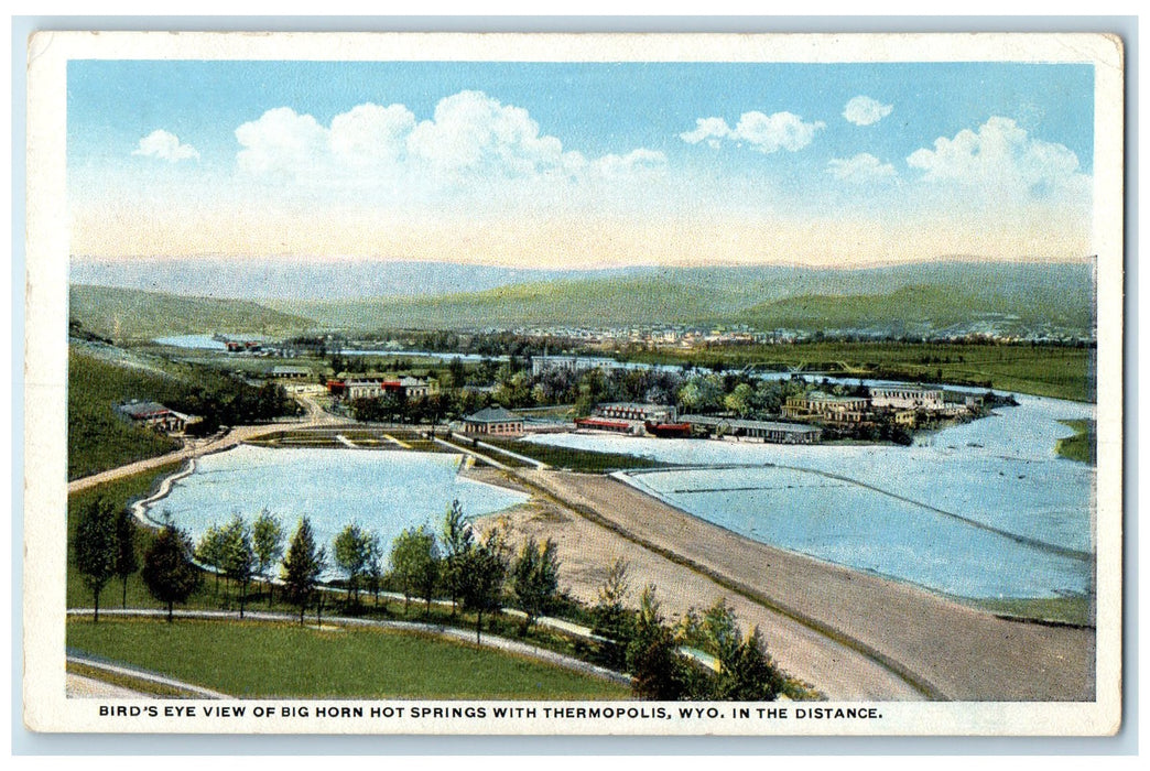 c1920's Bird's Eye View Of Big Horn Hot Springs Thermopolis Wyoming WY Postcard