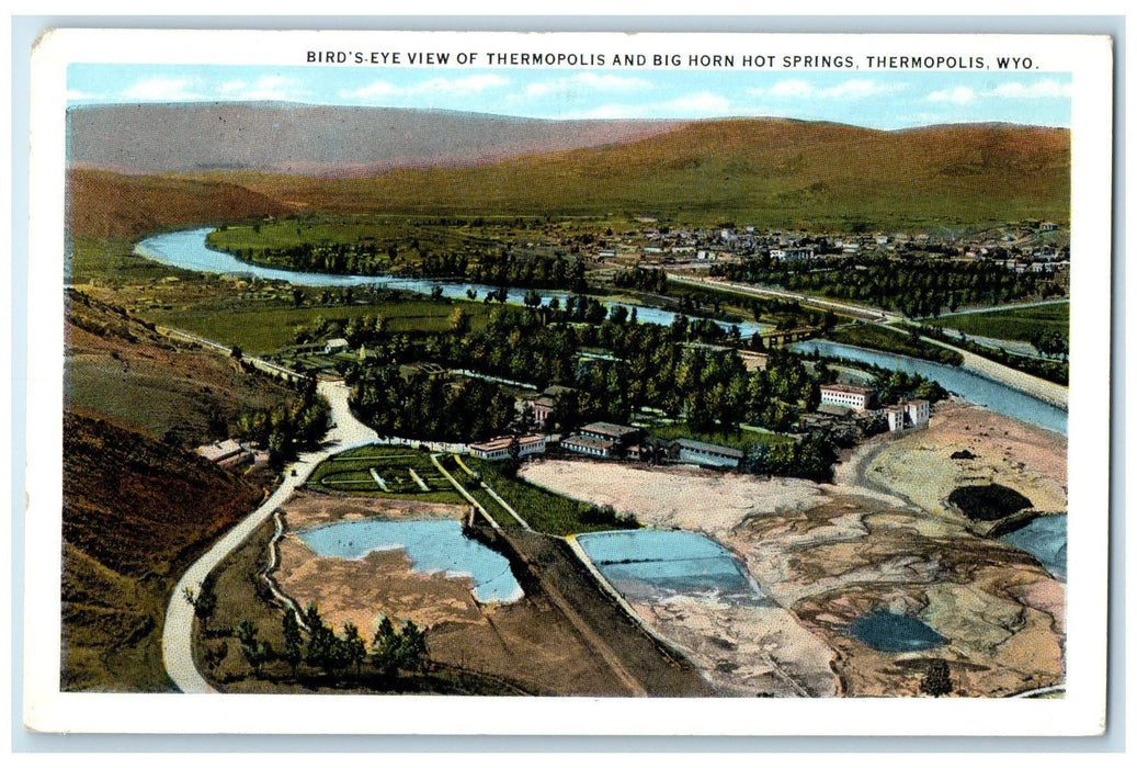 c1940s Bird's Eye View of Big Horn Hot Springs And Thermopolis Wyoming Postcard