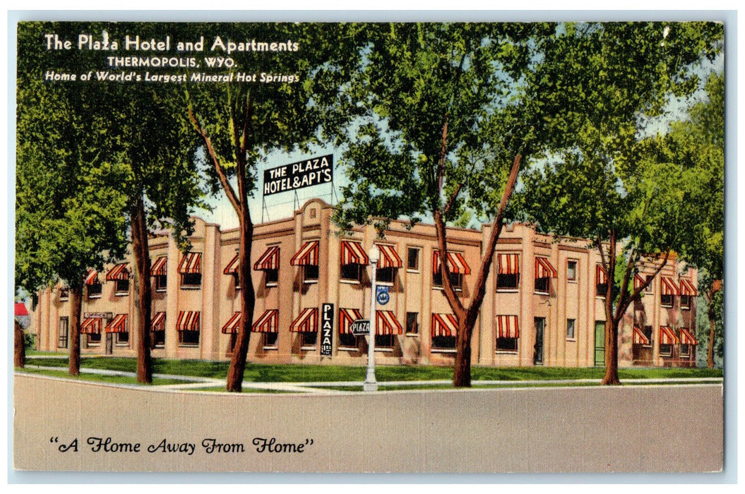 c1940's The Plaza Hotel And Apartments Exterior Thermopolis Wyoming WY Postcard