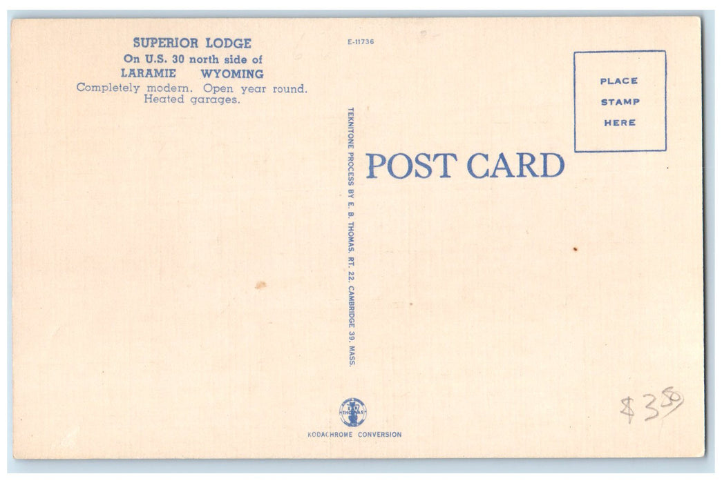 c1940s Superior Lodge Exterior Roadside Laramie Wyoming WY Unposted Postcard