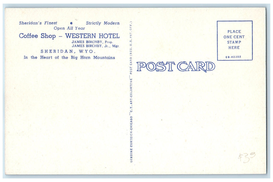 c1940's New Western Hotel Exterior Roadside Sheridan Wyoming WY Cars Postcard