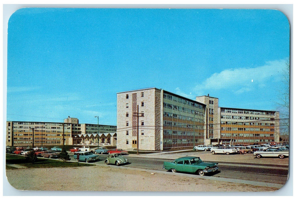 c1960's Vista Of Men's Dormitory Crane Hall Exterior Laramie Wyoming WY Postcard