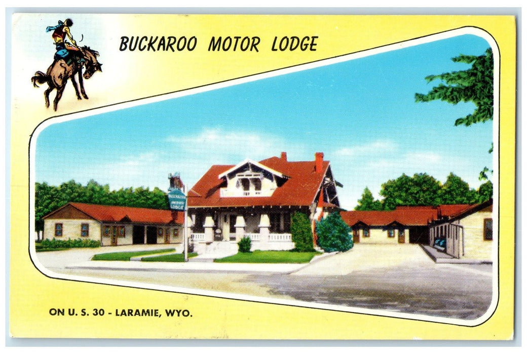 c1940's Buckaroo Motor Lodge Exterior Roadside Laramie Wyoming WY Horse Postcard