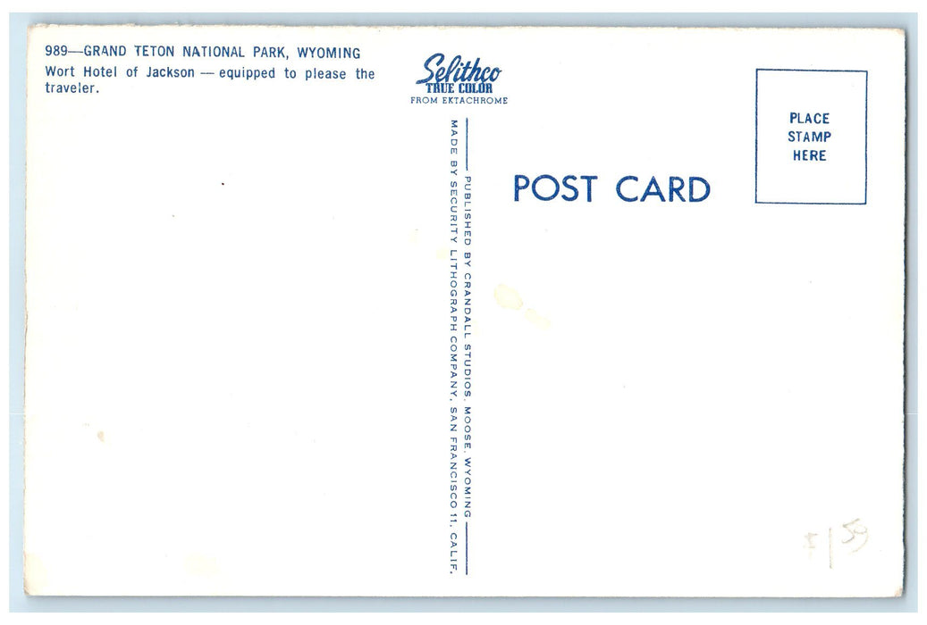 c1960s Grand Teton National Park Wort Hotel Jackson Wyoming WY Unposted Postcard