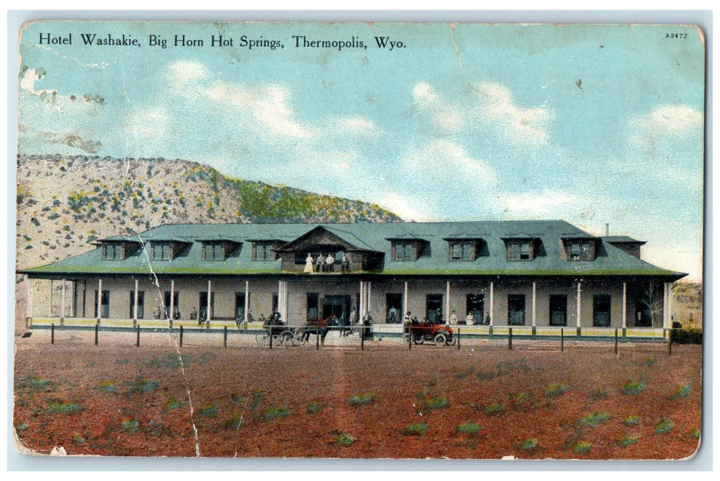 1910 Hotel Washakie Big Hot Springs Thermopolis Wyoming WY Posted Horse Postcard