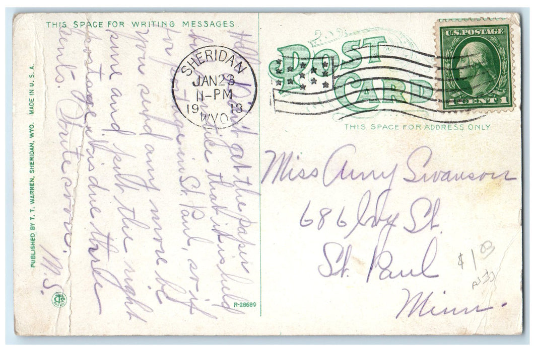 1913 Methodist Church Exterior Roadside Sheridan Wyoming WY Posted Tree Postcard