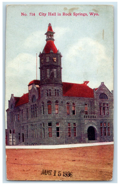 c1910's City Hall Exterior Roadside Rock Springs Wyoming WY Unposted Postcard