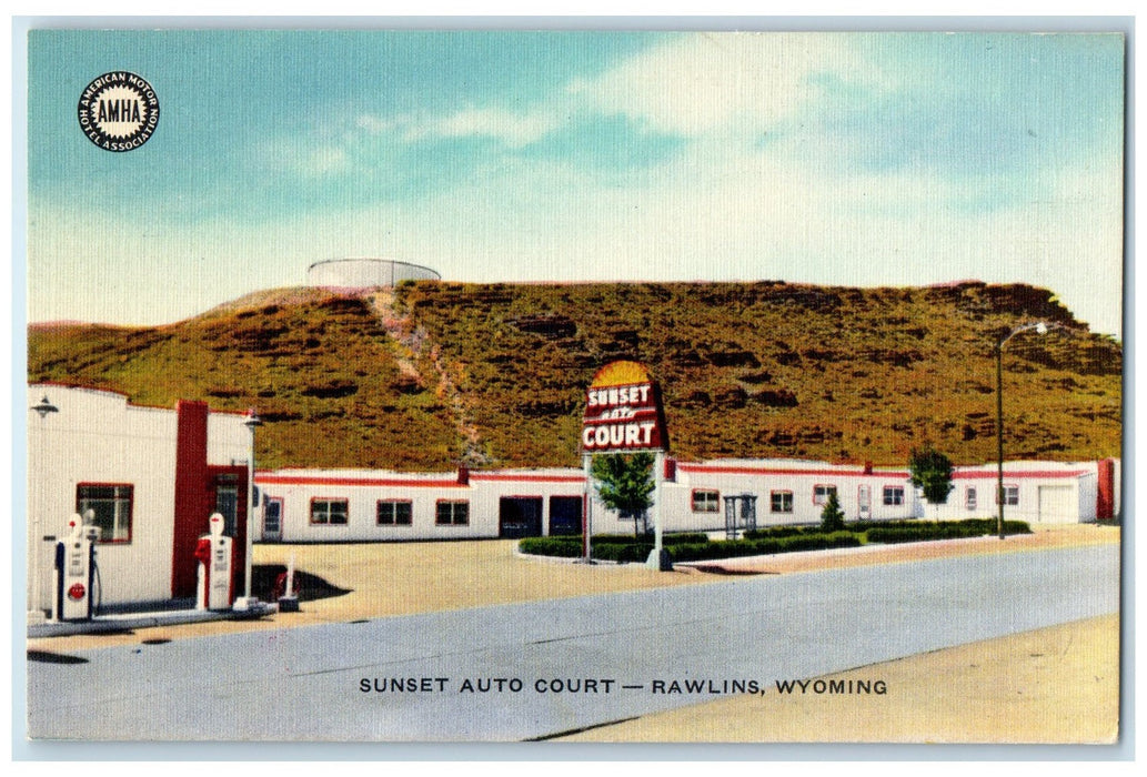 c1940s Sunset Auto Court Roadside Rawlins Wyoming WY Unposted Vintage Postcard