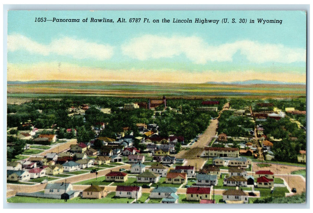 c1940's Panorama Of Rawlins Lincoln Highway Rawlins Wyoming WY Unposted Postcard